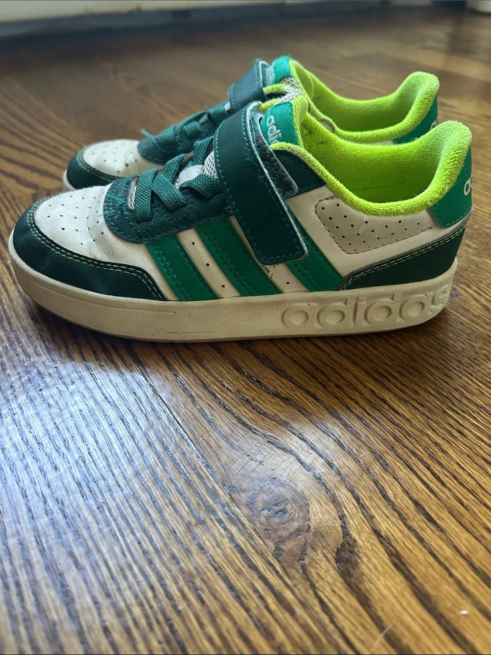 adidas Kids Green, White & Lime Velcro Low-Top Sneakers